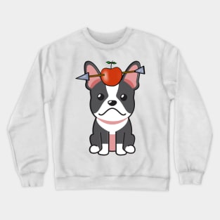 Funny french bulldog is playing william tell with an apple and arrow Crewneck Sweatshirt